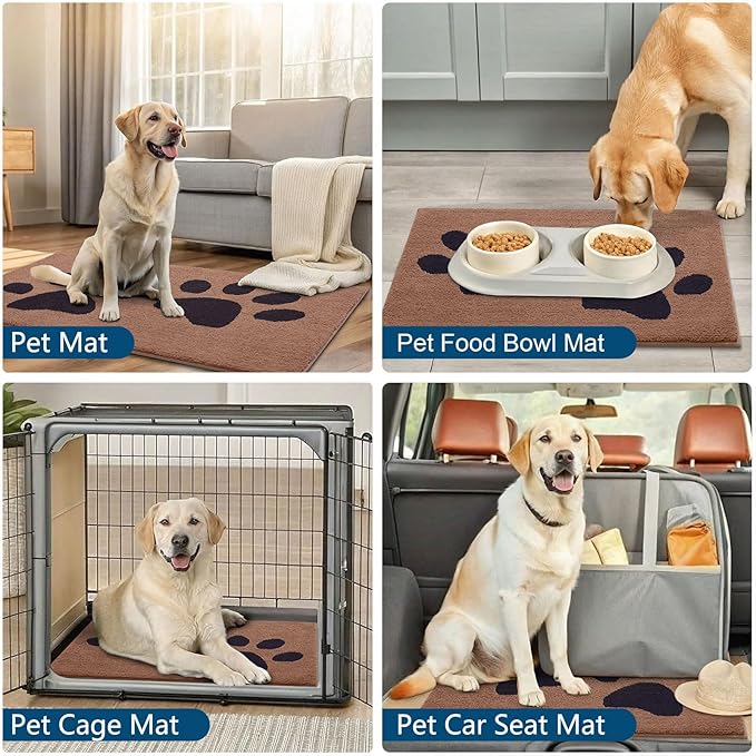 Buganda Dog Door Mat for Muddy Paws, Absorbent Dirt Trapper Washable Indoor Doormats, Non Slip Low-Profile Mud Mat for Dogs, Front Entrance Doormat for Inside Floor (48x30 Inches, Camel and Black)