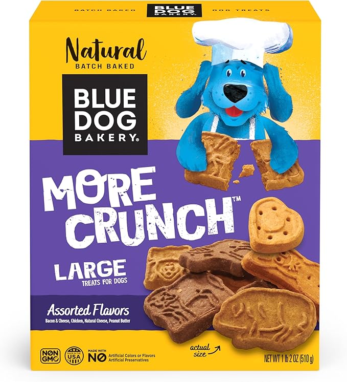 Blue Dog Bakery Natural Dog Treats, More Crunch Large, Assorted Flavors, 18oz Box, 1 Box
