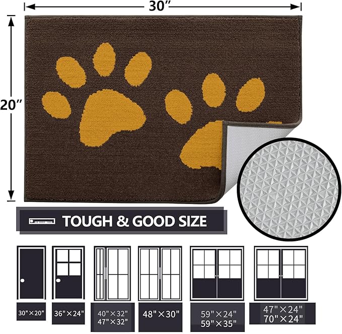 Buganda Dog Door Mat for Muddy Paws, Absorbent Dirt Trapper Washable Indoor Doormats, Non Slip Low-Profile Mud Mat for Dogs, Front Entrance Doormat for Inside Floor (48x30 Inches, Coffee)