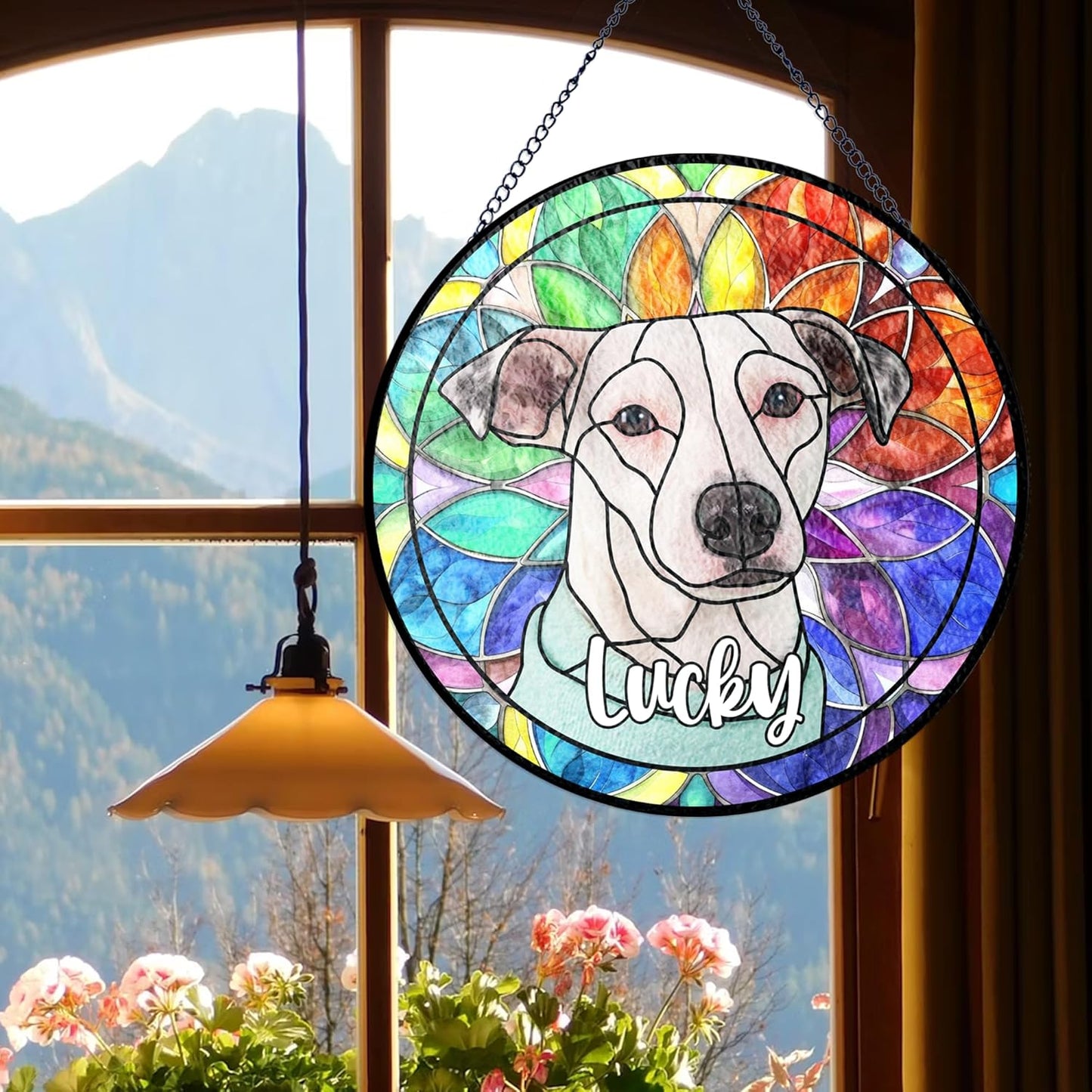 Lovely POD Personalized Pet Ornament Remembrance, Pet Stained Glass Suncatcher, Gifts for Fur Lovers, Custom Name Dog Photo Memorial Ornament Window Hanging, Home Decor, Gift for Loss of Pet Dog Cat