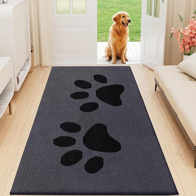 Buganda Dog Door Mat for Muddy Paws, Absorbent Dirt Trapper Washable Indoor Doormats, Non Slip Low-Profile Mud Mat for Dogs, Front Entrance Doormat for Inside Floor (59x35 Inches, Black)