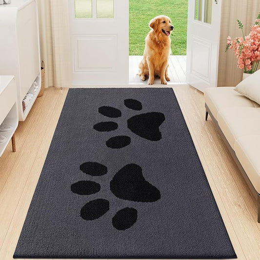 Buganda Dog Door Mat for Muddy Paws, Absorbent Dirt Trapper Washable Indoor Doormats, Non Slip Low-Profile Mud Mat for Dogs, Front Entrance Doormat for Inside Floor (59x35 Inches, Black)