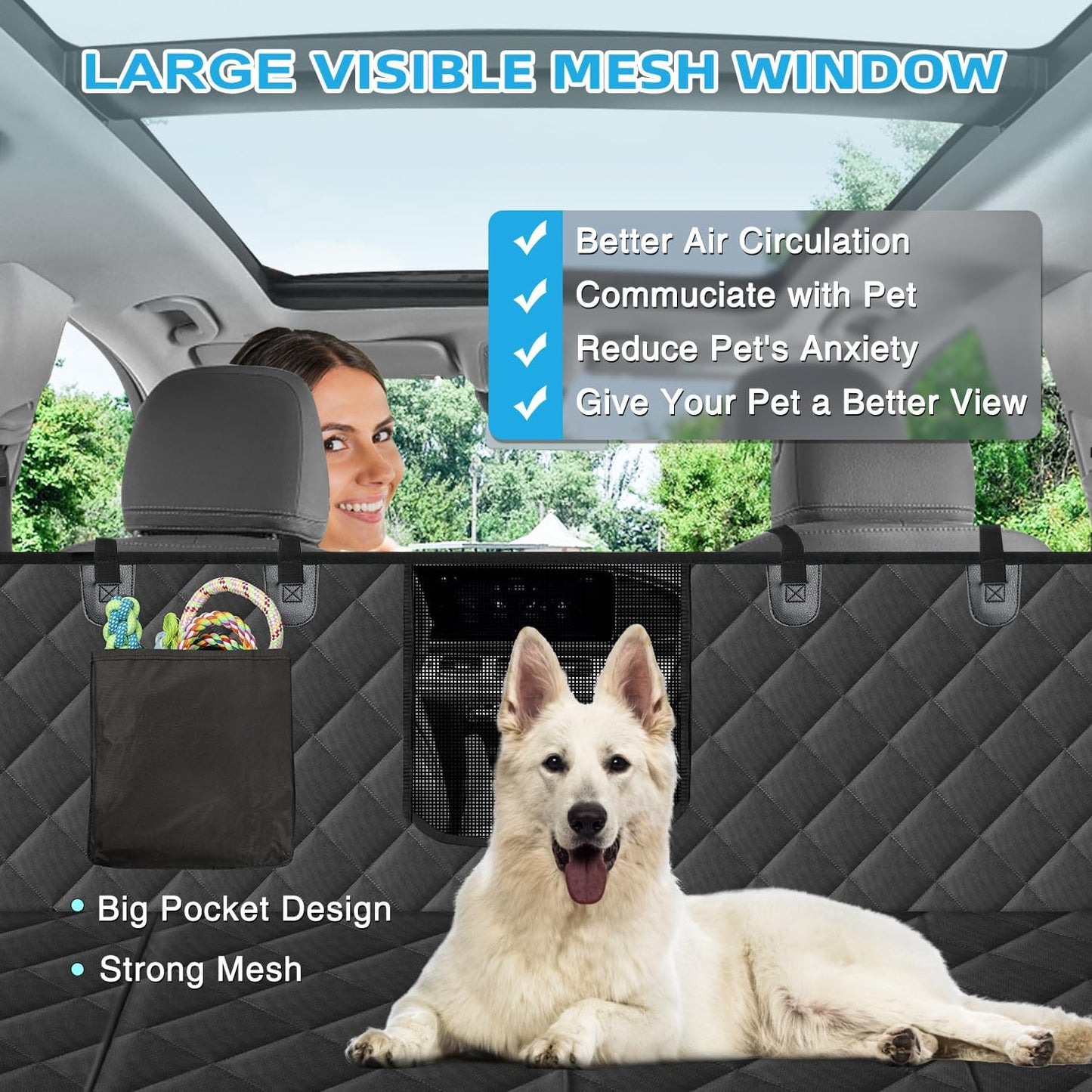 Kytely Back Seat Extender for Dogs,Hard Bottom Dog Car Seat Cover for Back Seat Support 400lb, Waterproof Dog Car Hammock Travel Bed for Car SUV Truck