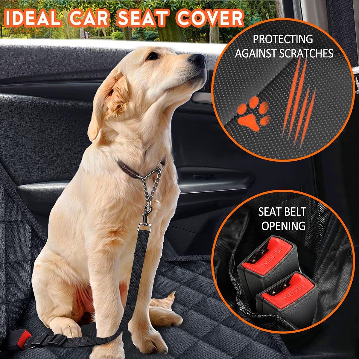 Dog Car Seat Cover, Back Seat Cover for Dogs Pet Car Seat Protector Waterproof Bench Car Seat Cover, Non-Slip Reat Seat Cover fits Middle Armrest for Most Cars Trucks SUVs - Black