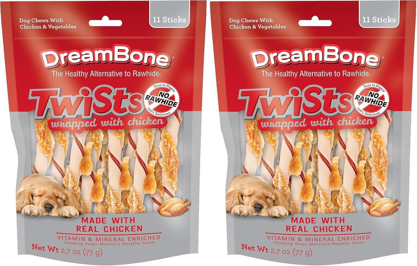 DreamBone Twists Wrapped with Chicken, No-Rawhide Chews for Dogs, 11 Count (Pack of 2)