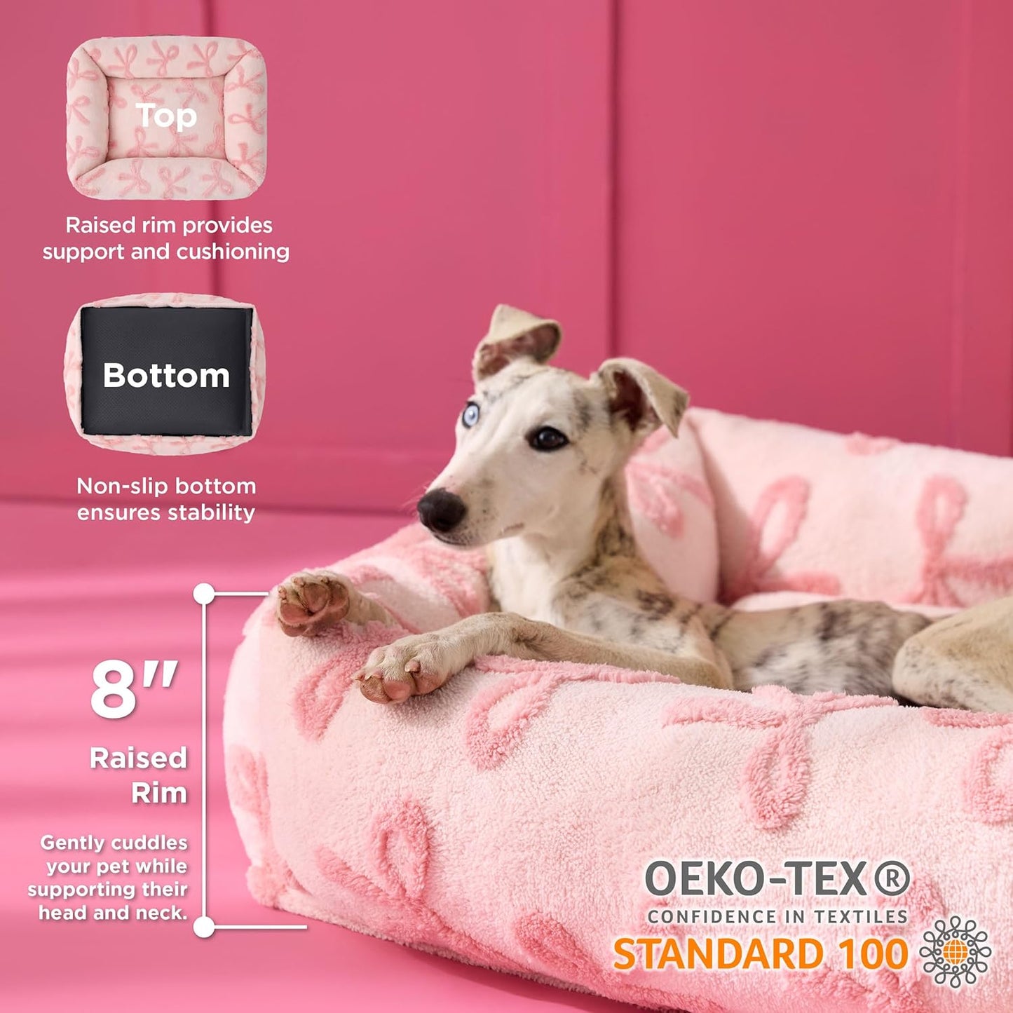 Lesure Cute Dog Bed for Medium Dogs - Washable Pet Beds,Cozy Rectangle Orthopedic Sofa with Jacquard Shaggy Plush & Anti Slip Bottom,30x24x8inches