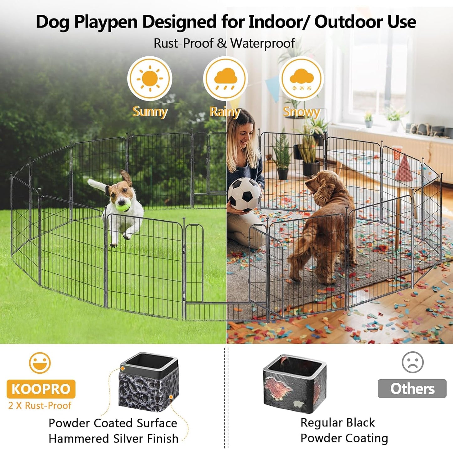 KOOPRO Dog Playpen Indoor, Dog Fence Outdoor for Yard 32" Height Heavy Duty Metal Puppy Play Pen Rustproof with Doors for Small/Medium/Large Dogs Portable Exercise Pet Fence for RV Camping, 24 Panels