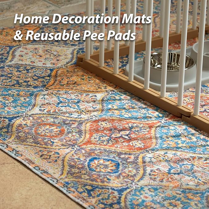 nunubaby Washable Pee Pads for Dogs, Stylish, Non-Slip and Leak-Proof Pee Pads. Reusable Potty Pads for Dogs for Crates and Floors.(Cream/Multi, 72" x72" )