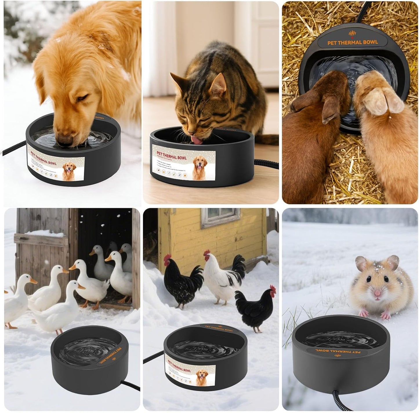 NAMSAN Heated Water Bowl for Outdoor Cats, 2.2L Heated Dog Bowl, Provides Drinkable Water in Winter, Heated Pet Drinker for Chickens Rabbits Birds Bath, Livestock Thermal Watering Trough, Black