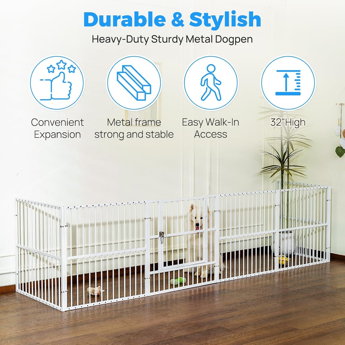Dog Playpen - 32" Height Dog Pen, Heavy Duty Puppy Pen with Door, Safe & Sturdy, Easy Assemble for Indoor/Outdoor Pet Playpen (12 Panels with Door, White)