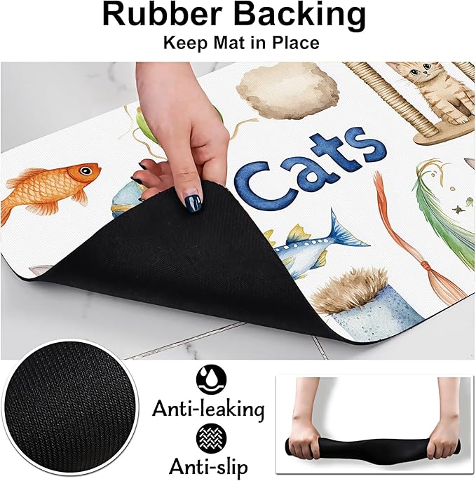 Cat Fun Dog Food Mat-Absorbent Pet Feeding Mat for Food and Water Bowl, Quick Dry Dog Placemat with Rubber Backing-No Stains Pet Supplies for Messy Drinkers 12"x20"