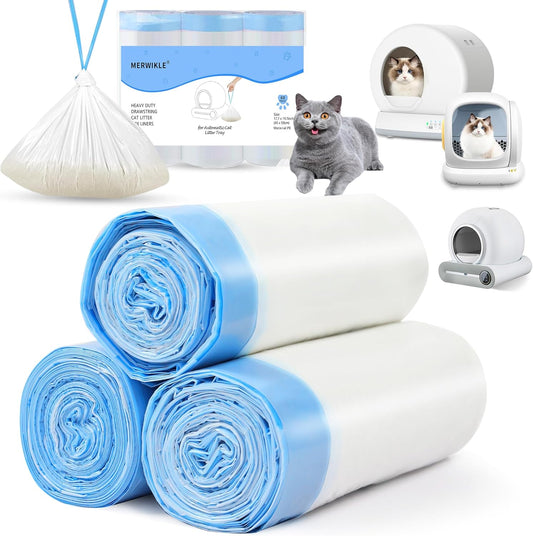 60 Count Self-Cleaning Cat Litter Box Liners Bag Compatible with MW-SC01/MW-SC02/MW-LR01, Drawstring Heavy Duty Cat Litter Receptacles Bags Fit For Automatic Pet Litter Box-17.7"* 19.7"
