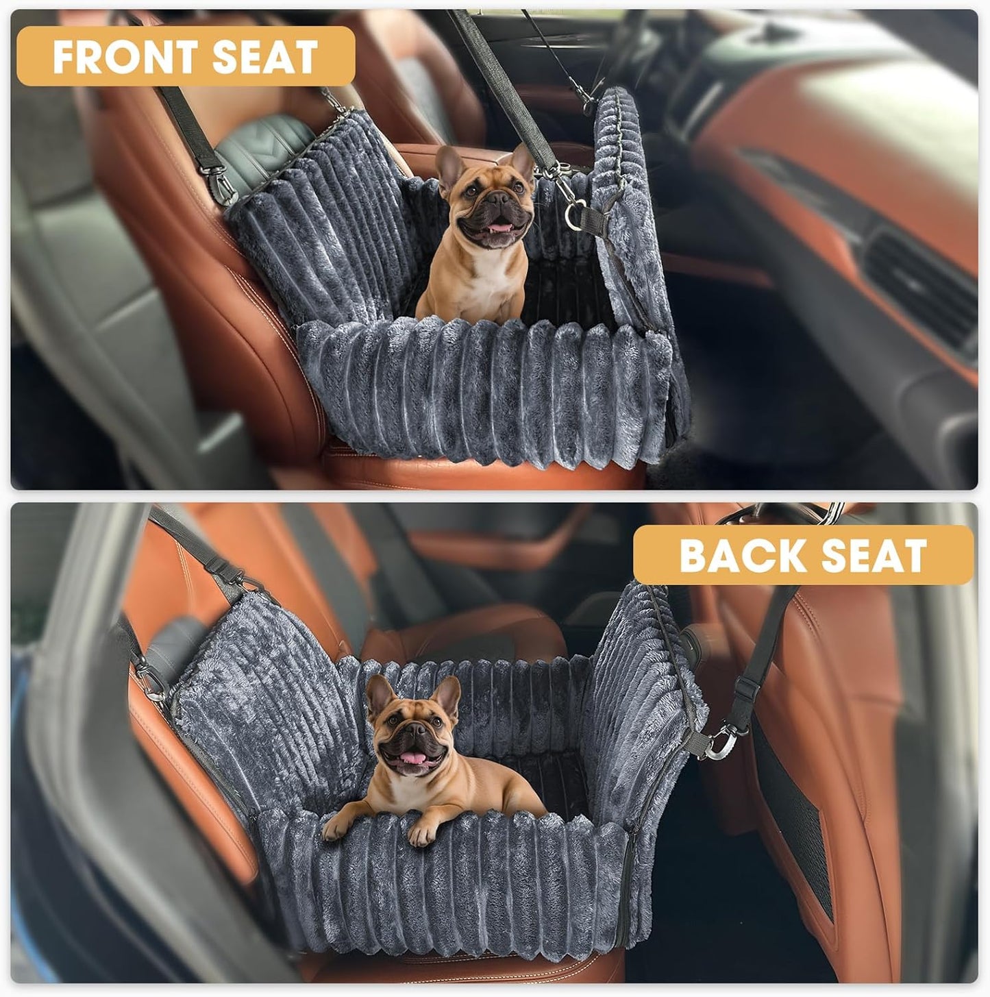 MIXJOY Dog Car Seat for Small/Medium Dogs up to 25 lbs, Multi-Functional Dog Carrier for Car with Detachable Washable Cover, Pet Travel Bed with Clip-On Safety Leash, Grey