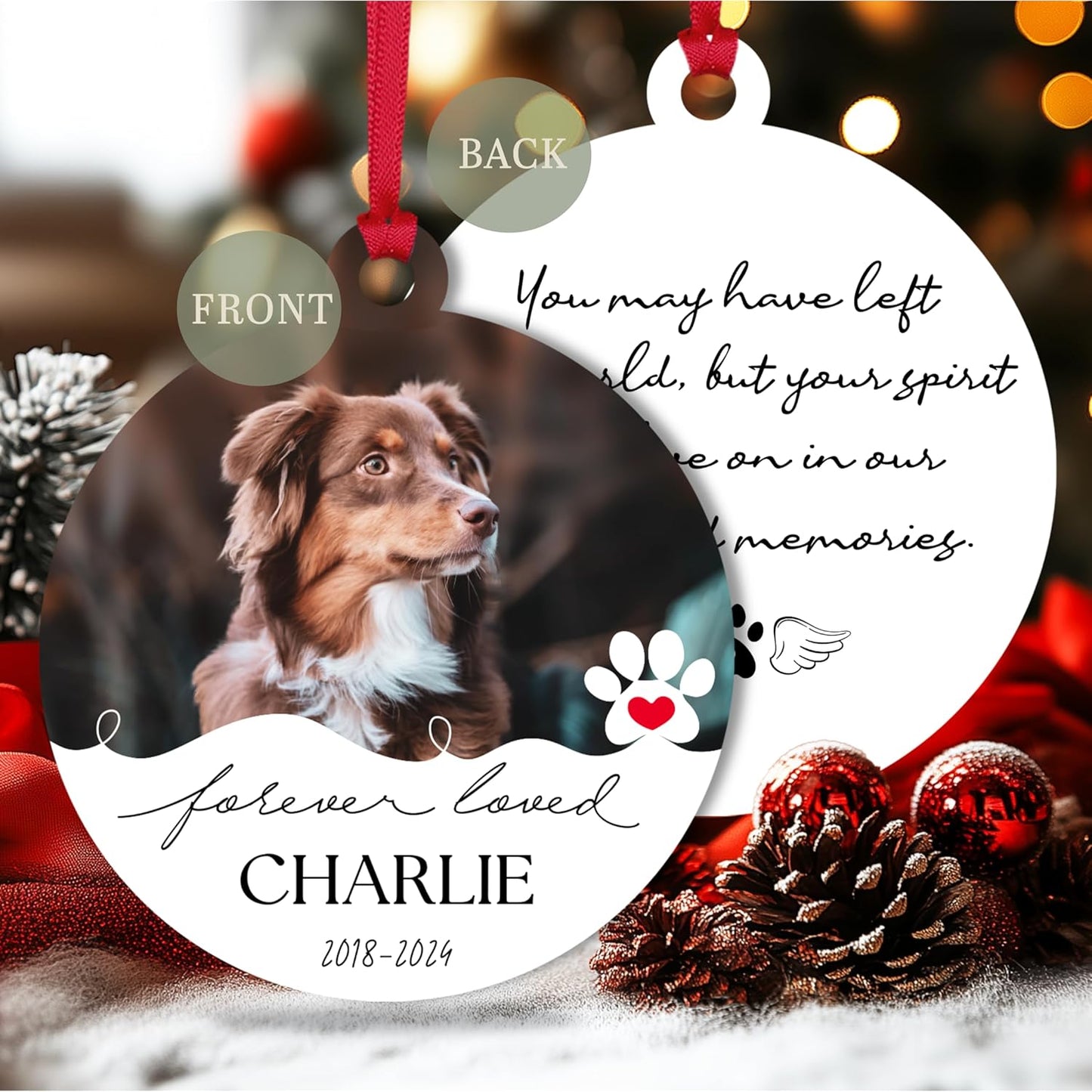 Customized Christmas Pet Photo Ornament with Text - Personalized Dog, Cat Sympathy Keepsake, Memorial Gifts - Acrylic & White Home, Christmas Tree Decoration Accessories