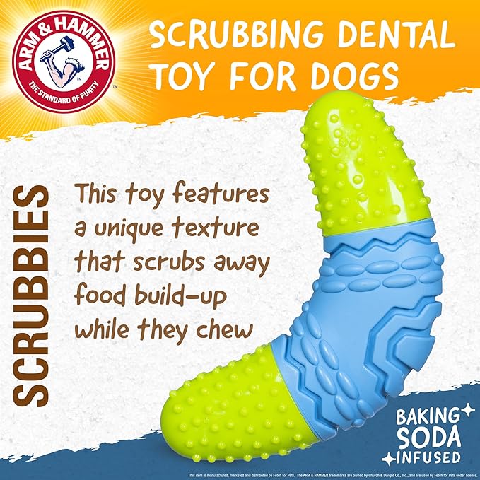 Arm & Hammer for Pets Scrubbies Boomerang Chew Toy for Adult Dogs Infused with Baking Soda - Durable Teething Toy with Unique Shape for Fetch & Chew - Interactive Dental Chew Toy for Dogs