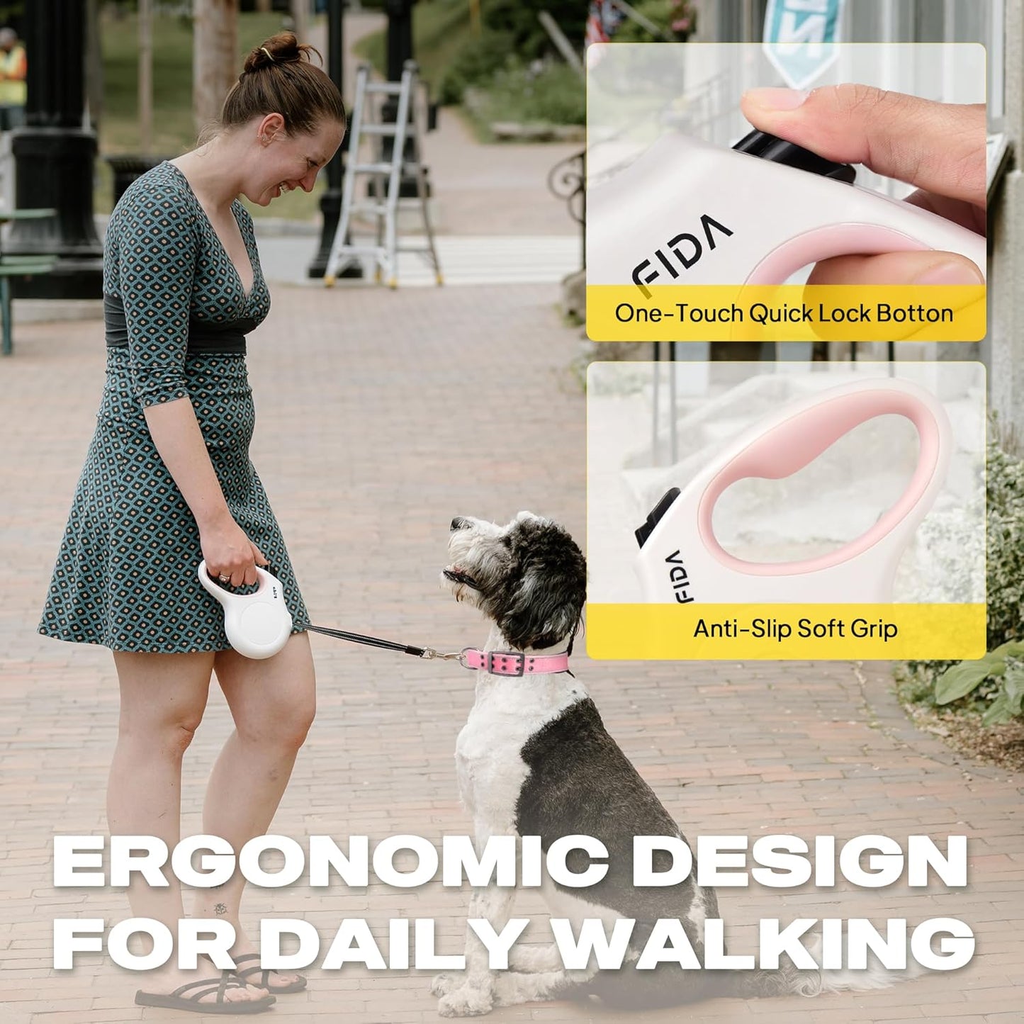 Fida Retractable Dog Leash X-Small Breed, 10 ft Durable Pet Walking Leash for Extra Small Dogs/Cats/Small Animals up to 18 lbs, 360° Tangle Free, White