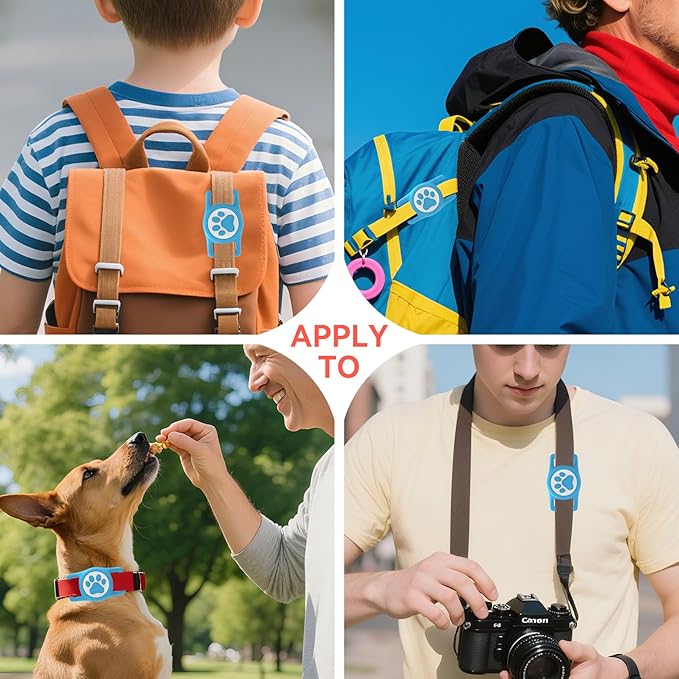 Dog Airtag Holder,[2-Pack] IP68 Waterproof AirTag Holder for Dog & Cat Collars,Silicone Air Tags Case for Pet Collars (Black+Bule)