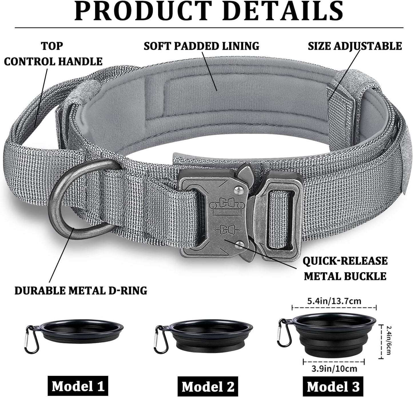 COOYOO Dog Collar,3 Piece Set Tactical Dog Collars, Adjustable Military Training Nylon Dog Collar with Control Handle and Heavy Metal Buckle for Medium and Large Dogs