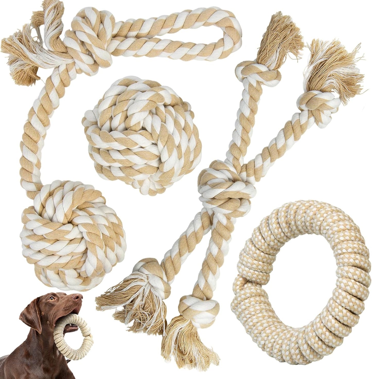 Dog Rope Toy 4 Pack - Dog Rope Toys for Large Dogs - Indestructible Natural Cotton Chew Toys for Aggressive Chewers - Tough Tug of War Dog Toys for Boredom, Teeth Clean