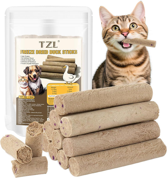 Freeze Dried Duck Stick Cat Treats, High Protein Healthy Treats for Cats & Dogs, Natural Teeth Cleaning Snacks, Gluten& Grain Free 50g