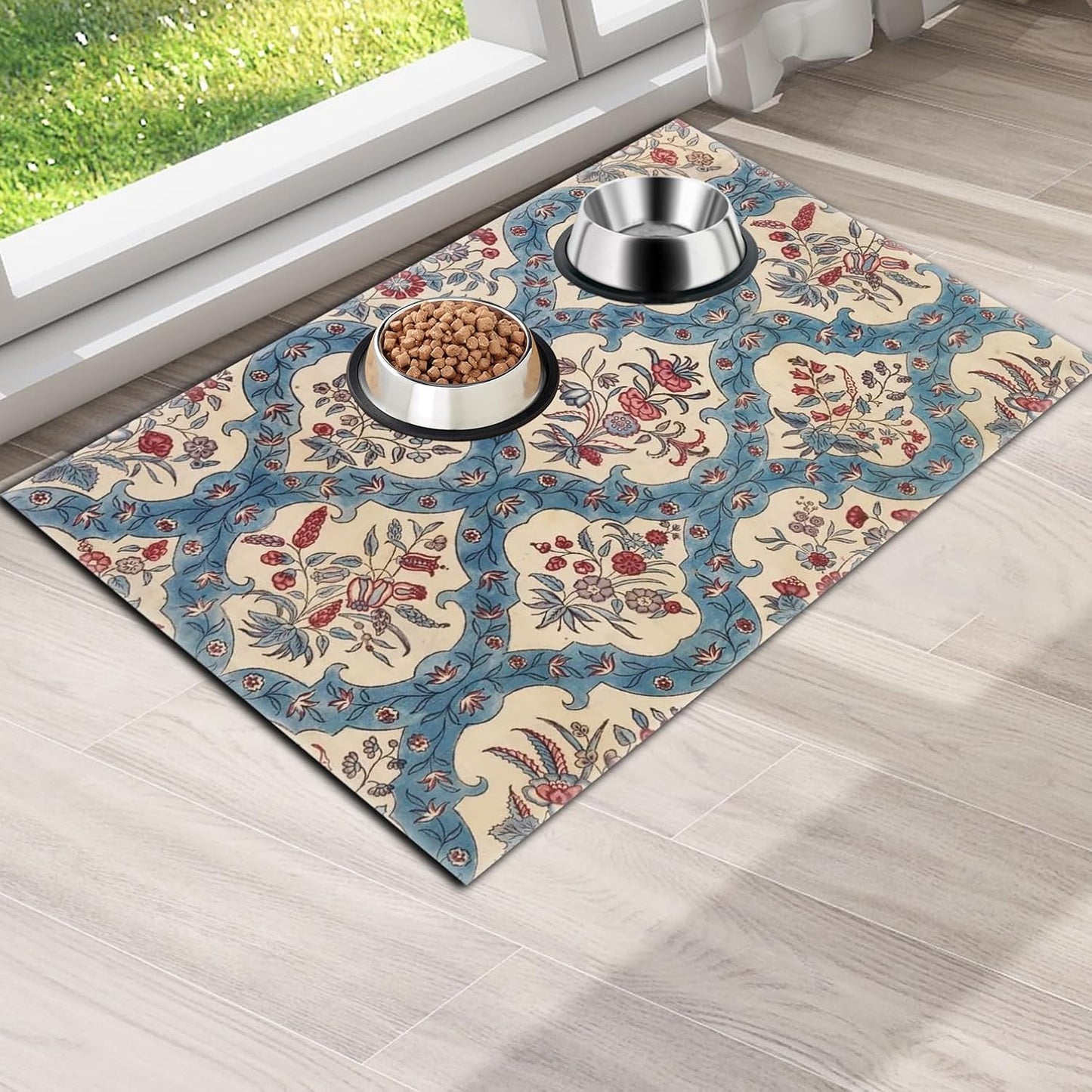 Pet Feeding Mat for Dogs and Cats - Super Absorbent Anti-Slip Bowl Pad, Eco-Friendly Washable Mat to Prevent Spills and Mess Boho Mat 16"x24"
