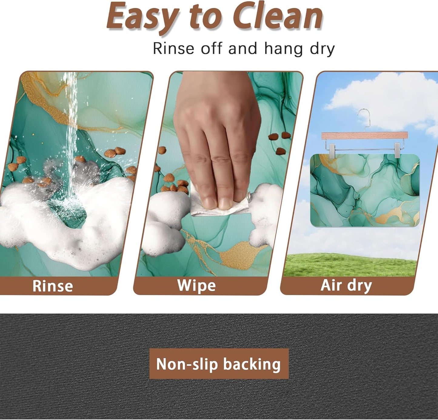 Marble Dog Food Mat for Floors,Green Gold Flowing Marble Absorbent Quick-Dry Pet Feeding Mat,Cat Dog Bowl Mats for Food and Water,Non-Slip Pet Accessories Supplies 12"x20"