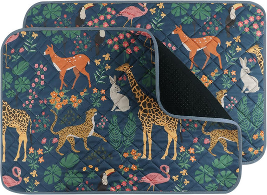 IEUUMLER Washable Pee Pads for Dogs, 2 Pack Forest Pattern Reusable Waterproof Puppy Pads, Non-Slip Super Absorbent Dog Training Pad for Playpen Crate Bed EU013 Navy Blue Jungle, 48x36