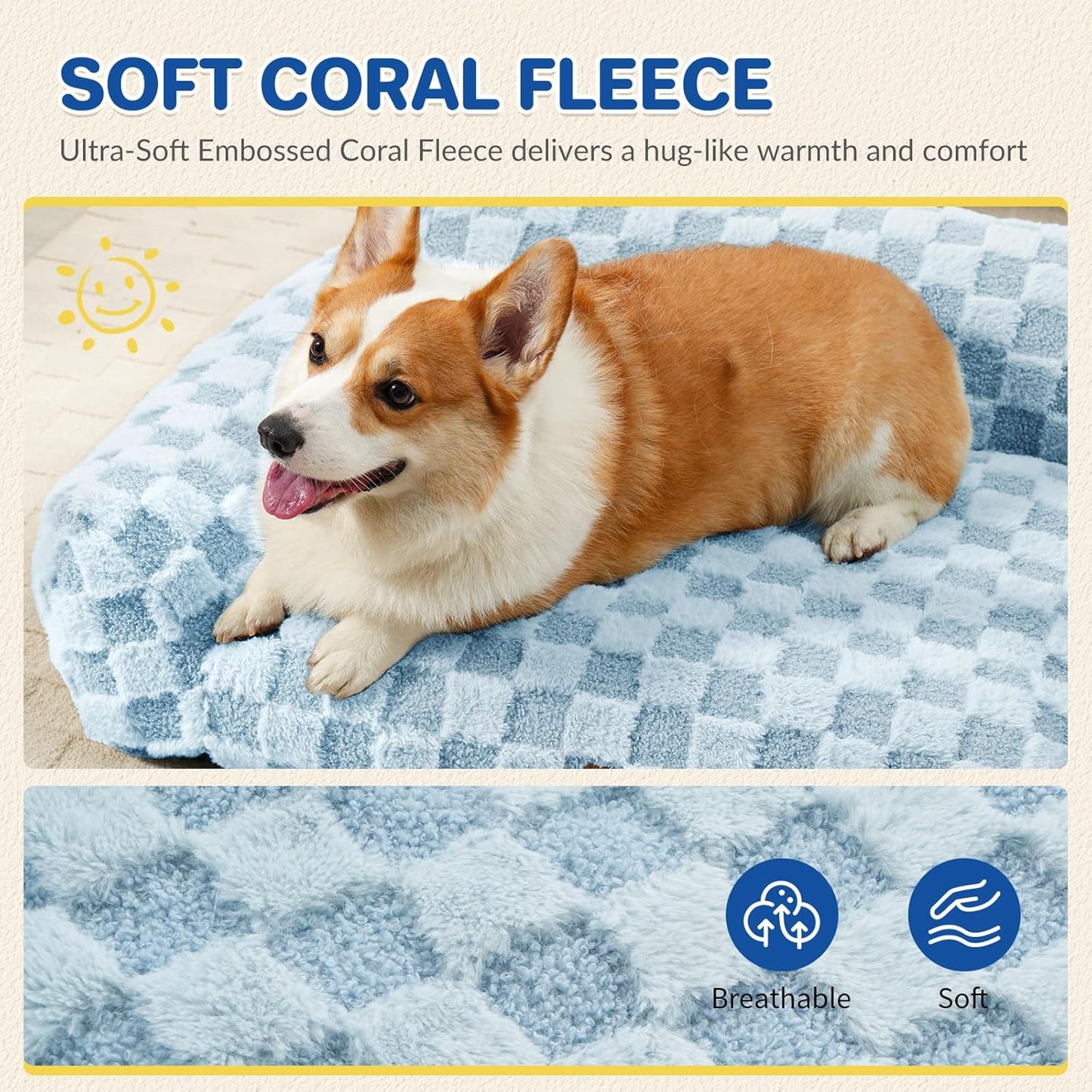 Large Dog Bed Sofa, Fluffy Pet Bed for Medium and Large Dogs, Supportive Dog Couch Sofa for Dogs, Pet Sofas with Washable Cover & Non-Slip, 38 inch, Blue