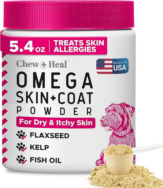 Omega 3 Powder for Dogs - 5.4 oz of Dog Powder Supplement for Skin and Coat - Made with Omega 3, 6, and 9 Fatty Acids, Biotin, and Vitamin C - Made in The USA