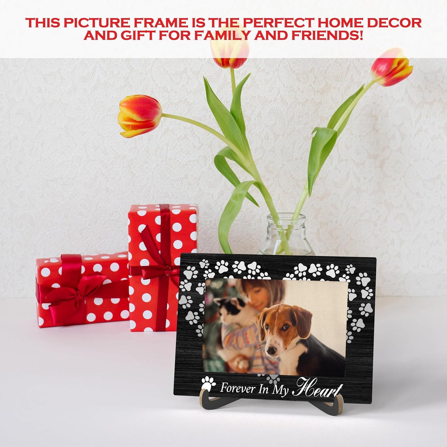 Pet Dog Cat Memorial Photo Frame - Forever In My Heart Wooden Tabletop Picture Frame With Stand - In Loving Memory Frame Sympathy Gift For Dog Cat Owner -61