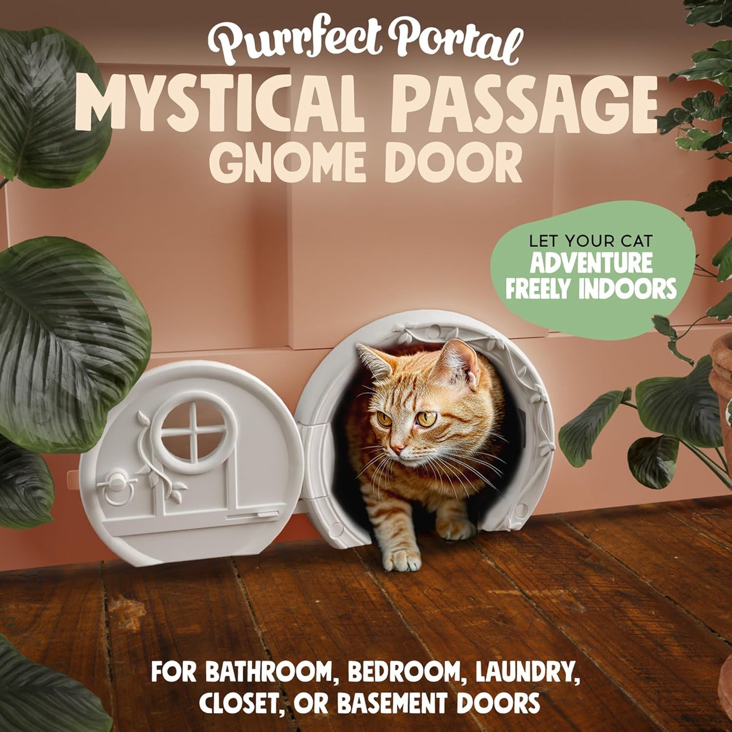 Gnome® Door Cat Door for Interior Doors - Stylish & Functional with No Flap, Lockable, and Easy Installation, Spacious Large Kitty Door for Cats Up to 20 lbs, Private and Comfortable Pet Door