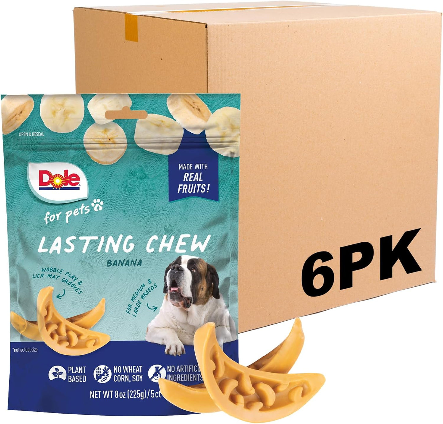 Dole for Pets Freshly Fetched Lasting Chew, Banana Flavor Dog Treats | Flavored with Real Fruit, No Wheat, Corn, Soy, Artificial Flavors, Colors, Preservatives, or Animal Products, 8 Ounce - 6 Pack
