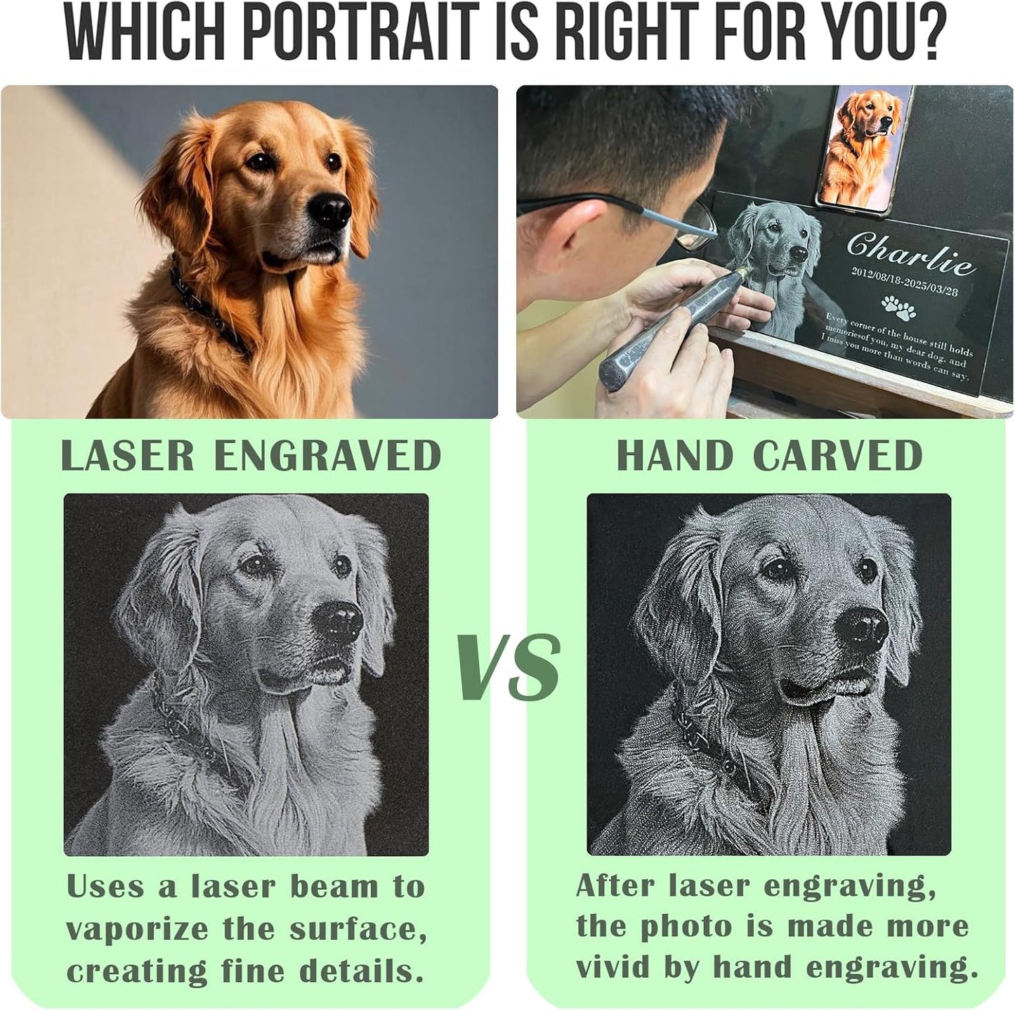 Personalized Engraved Pet Memorial Stone - Custom Granite Grave Marker for Dogs, Cats - Heartfelt Outdoor Garden Tombstone with Photo, In Loving Memory Keepsake Gift for Loss of Beloved Dog or Cat