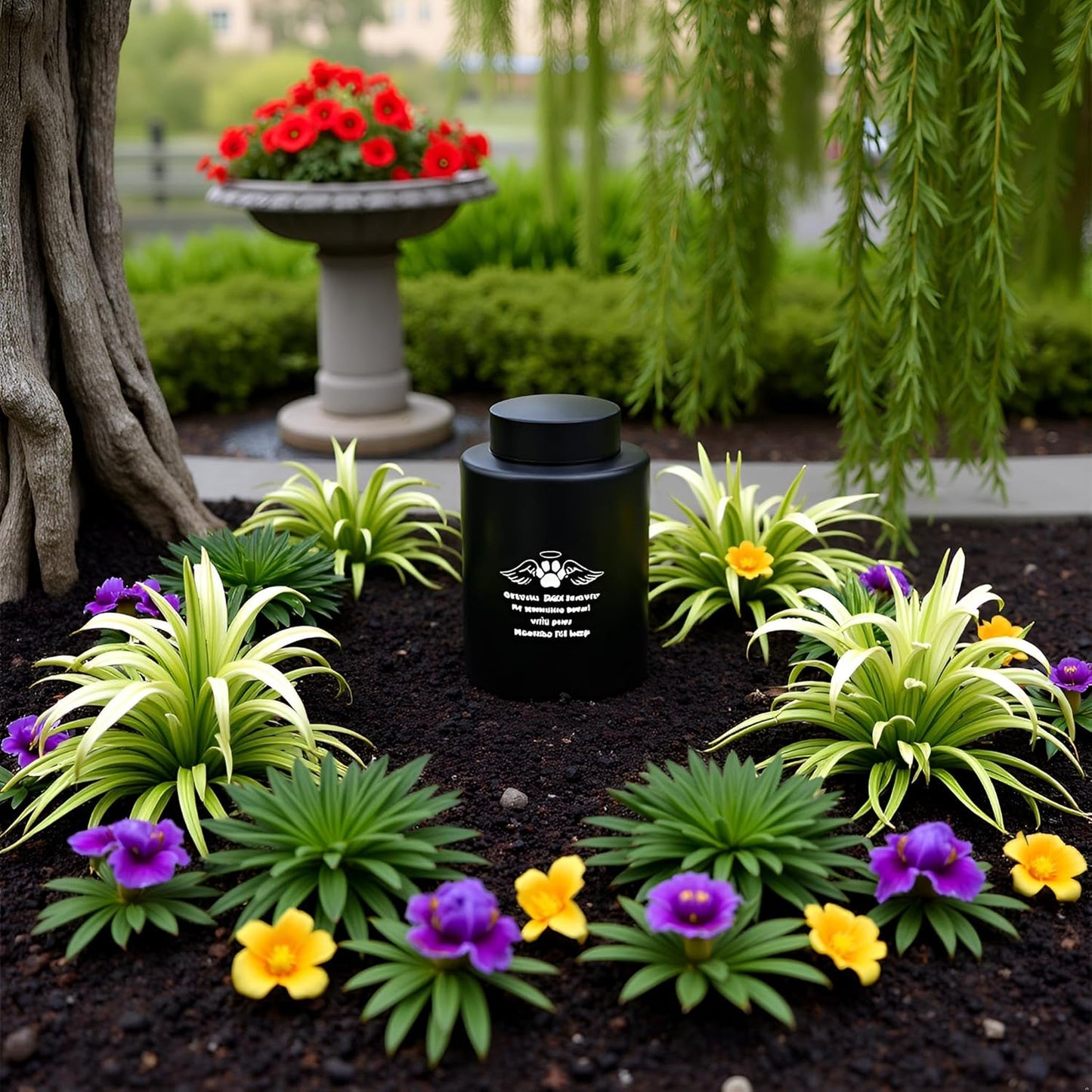 Pet Urn for Dogs or Cats Medium Size Black Metal Cremation Urn for Ashes, 3.85"x5.9" Elegant Memorial Keepsake for Pets up to 80 lbs Secure Screw-Top Lid – Personalized Tribute Design