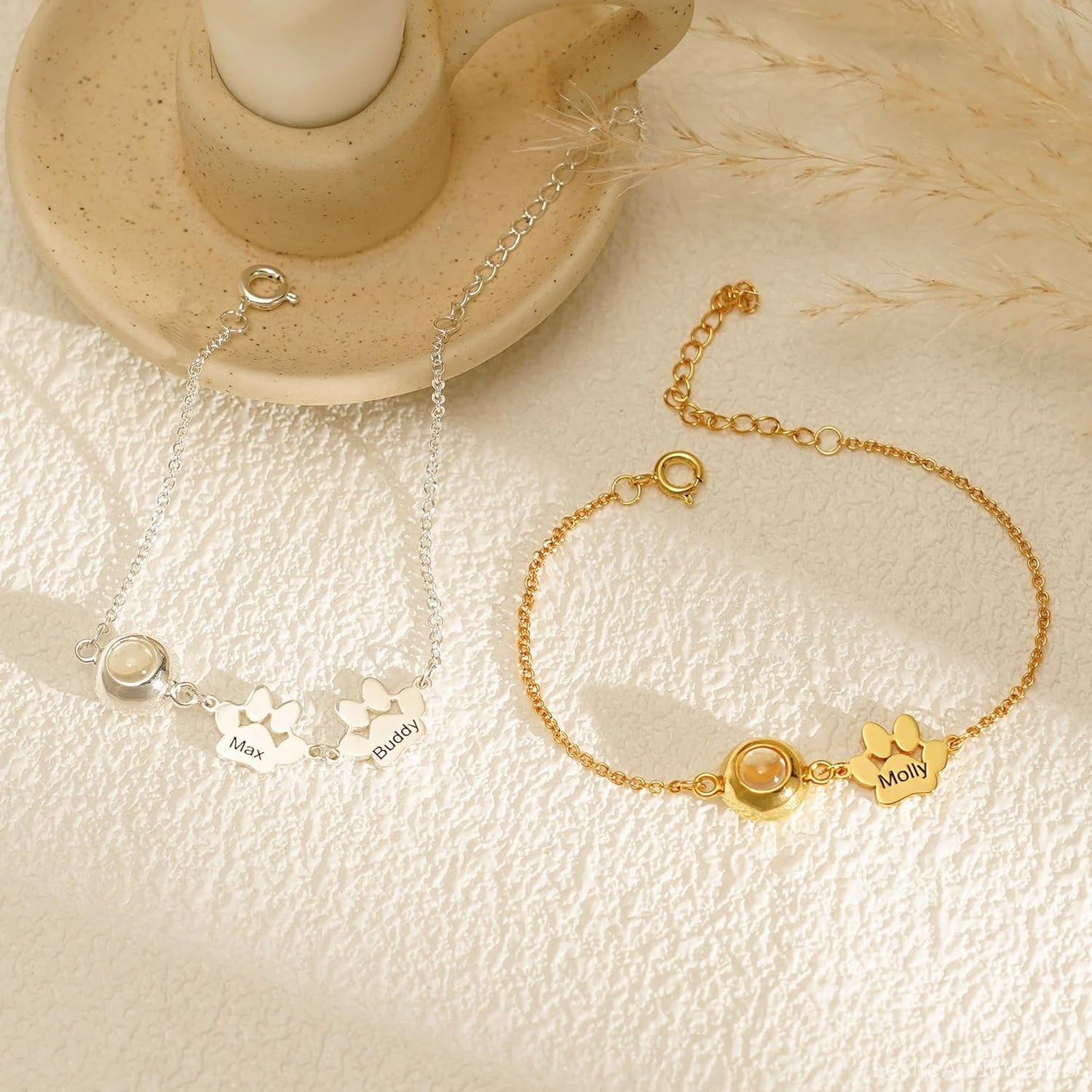 Personalized Pet Name Bracelet Dog/Cat Paw Bracelet Animal Friendly Jewelry Custom Pet Lover Gift Photo Projection Bracelet for Women Mom