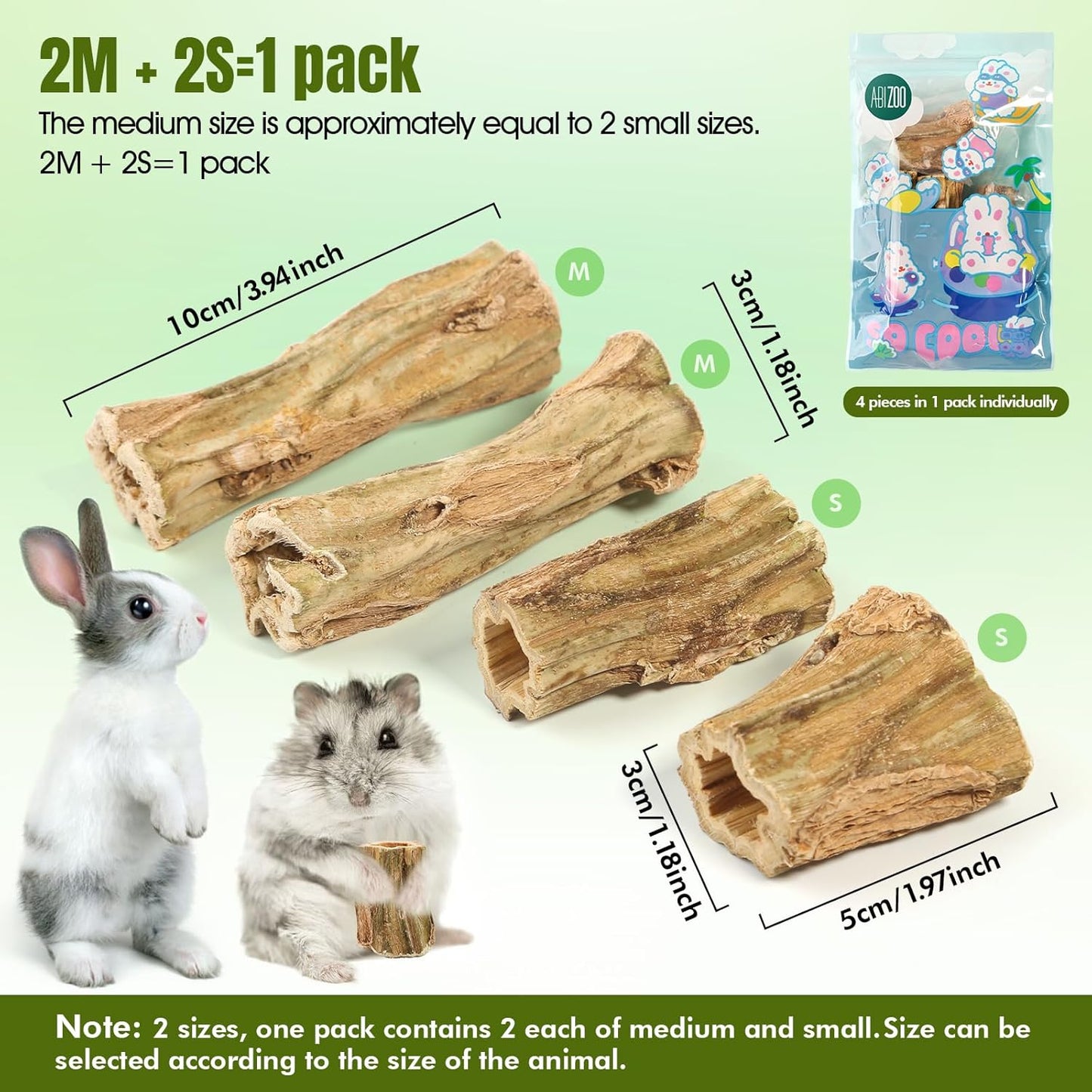 Abizoo Rabbit chew Toys for Bunnies,4 Pcs Natural Papaya Wood Chew Sticks Bunny Chews for Teeth Chinchilla Guinea Pig Hamster Gerbil Degu Small Animals to Keep Busy Molar Treats Toys