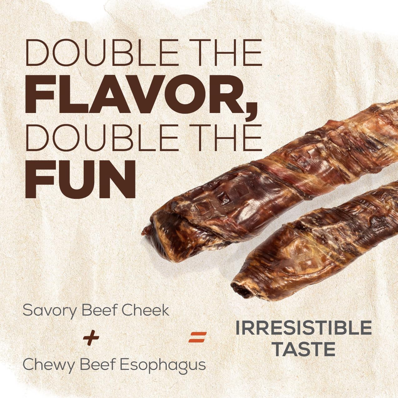 Natural Farm Power Beef Sticks Dog Chews (6”, 5-Pack), 2-in-1 Power Chews: Premium Bully Cheek Wrapped in Beef Esophagus for Double Chewing Time, Promotes Dental Health, Great for Medium Dogs