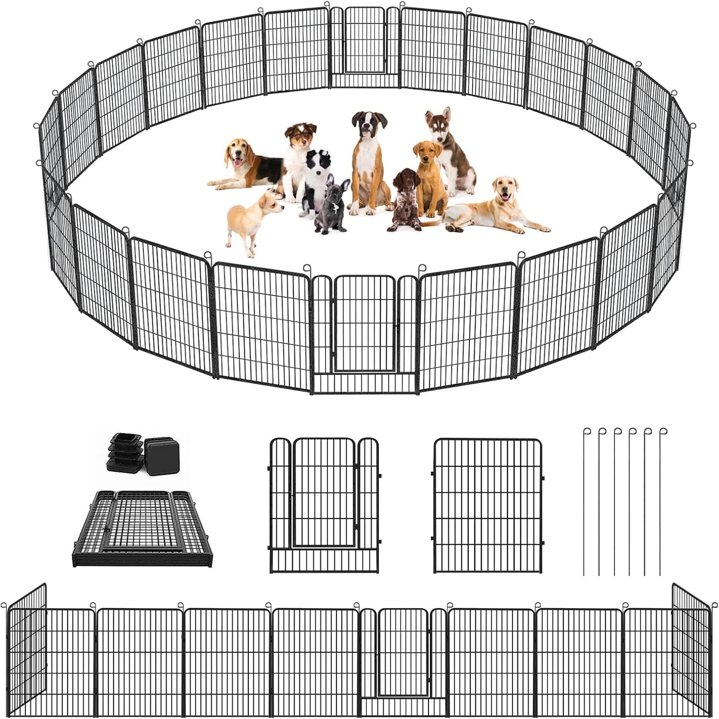 Dog Playpen Outdoor Dog Fence for Yard, 32inch 24 Panels Dog Pens Outside Anti-Rust Pet Playpen Exercise Pen with Lock for Large Medium Pets, Portable Pet Fence for Yard RV Camping