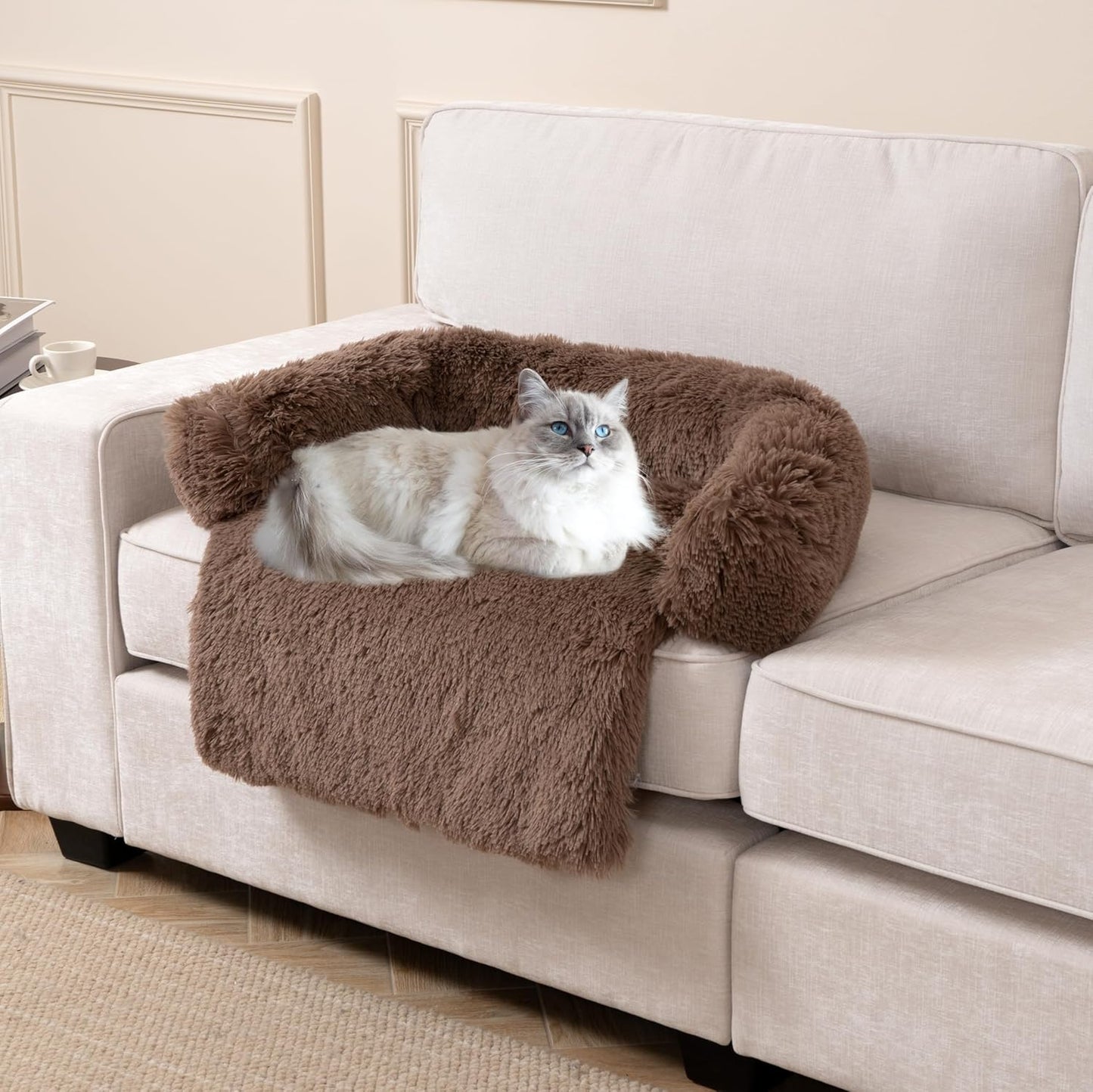 Dogs/Cats Bed Mats, Dog Pad Couch Cover for Dogs, Sofa Style Luxurious Mat for Pets, Waterproof Lining and Nonskid Bottom Perfect on Dog Crate, Cat Cage or in The Car. (Desert Brown, M)