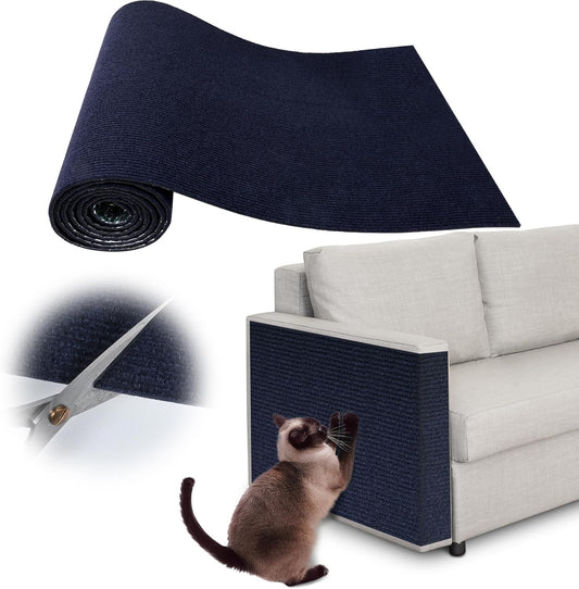 Cat Scratch Pads for Indoor Cats - 100" x 15.8" Trimmable Self-Adhesive Couch Corner Protectors for Cats, DIY Climbing Couch Protector for Scratch Post Cat Tree Shelves Wall (Dark Blue)