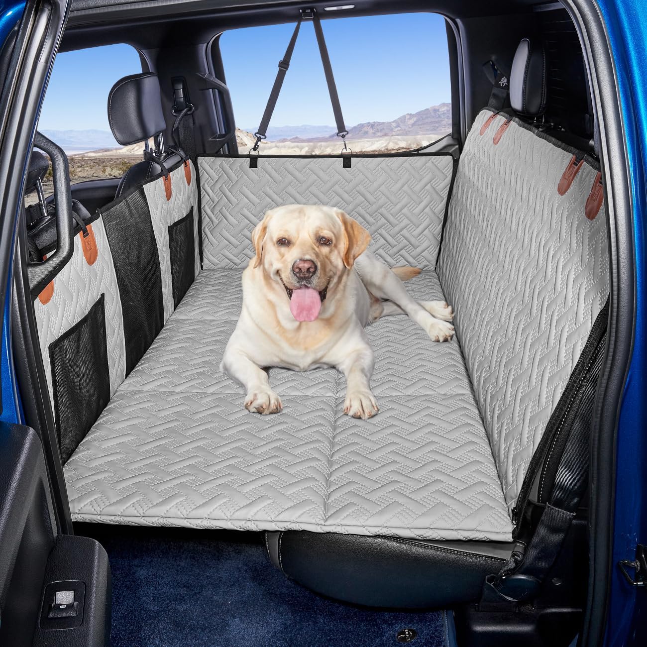 Dog Back Seat Extender for Truck,Dog Seat Cover Back Seat,Dogs Hammock,Hard Bottom Backseat Extender for Pet,Pet Seat Cover for F150/RAM1500/Silverado