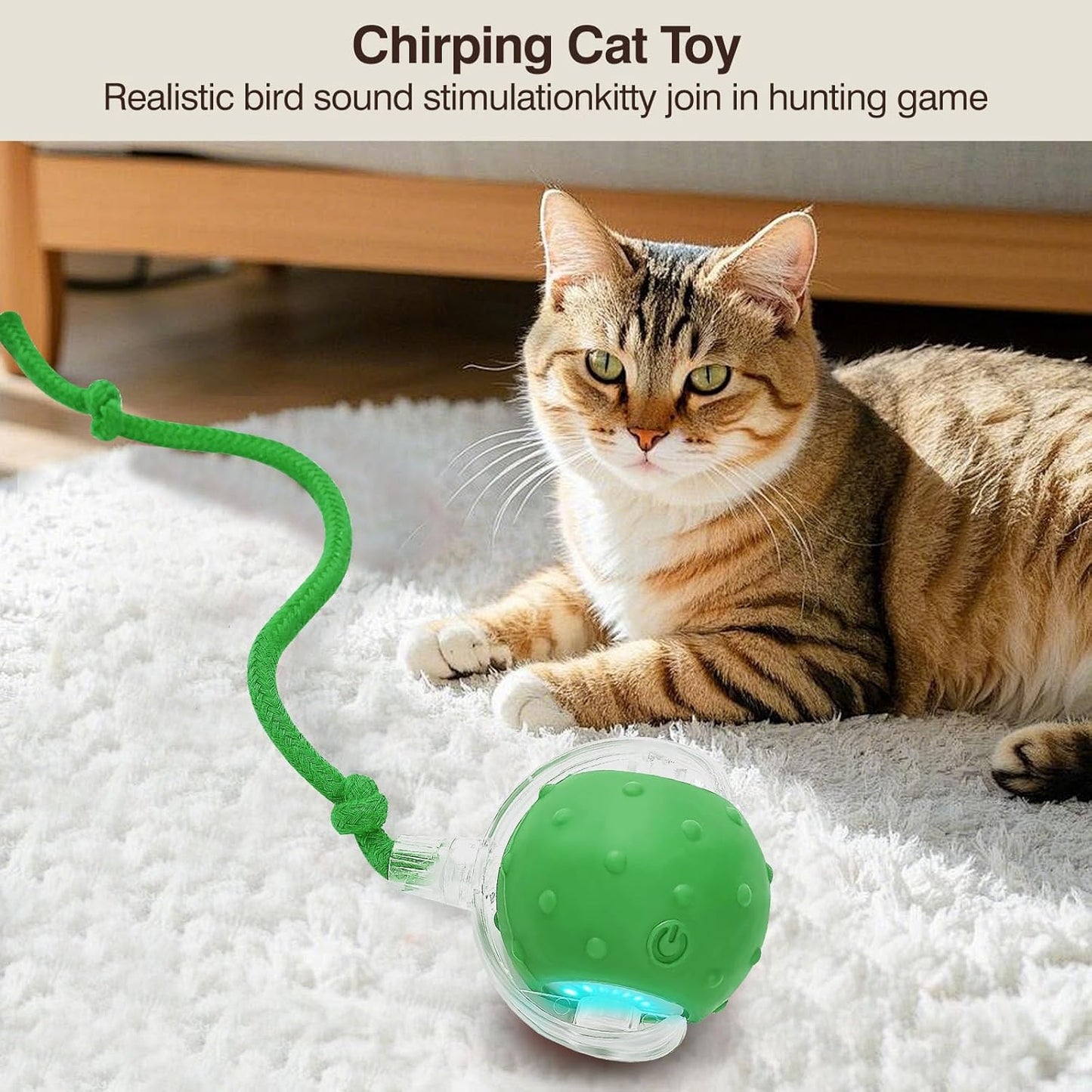 Electric Interactive Cat Toy Ball - Automatic Rolling Silicone Cat Toys for Indoor Cats, Durable Chew-Proof Motorized Kitty Ball with LED Light, Fun Exercise Toys for Bored Kittens（Green）