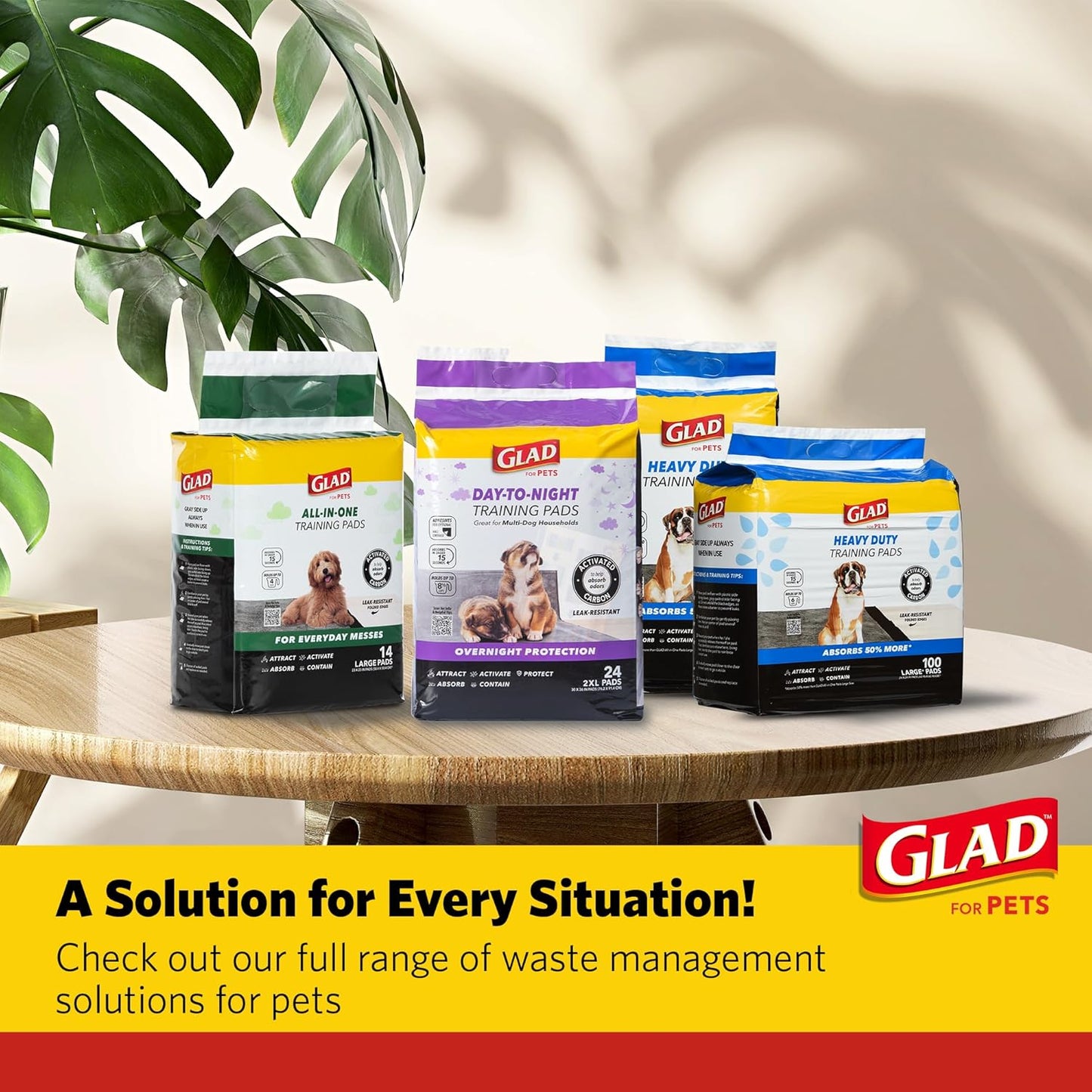 Glad for Pets Day to Night Activated Carbon Puppy Training Pads for Dogs with Wall Protection and Adhesive - Super Absorbent and Leak Proof Disposable Dog Training Pads, 30" x 36", 24 Count