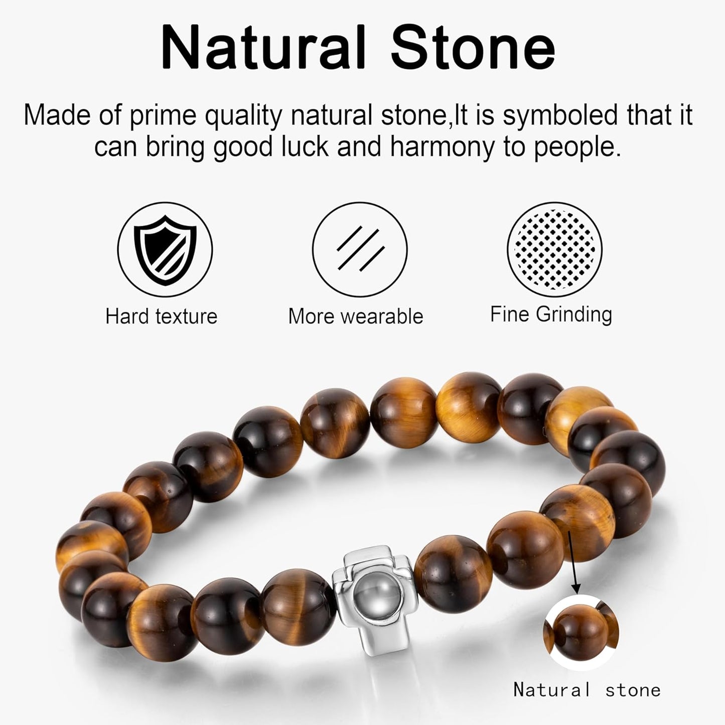 EMIRISTIC Custom Photo Bracelet - Personalized Picture Natural Stone Cuban Chain Bracelet - Any Special Day Gifts