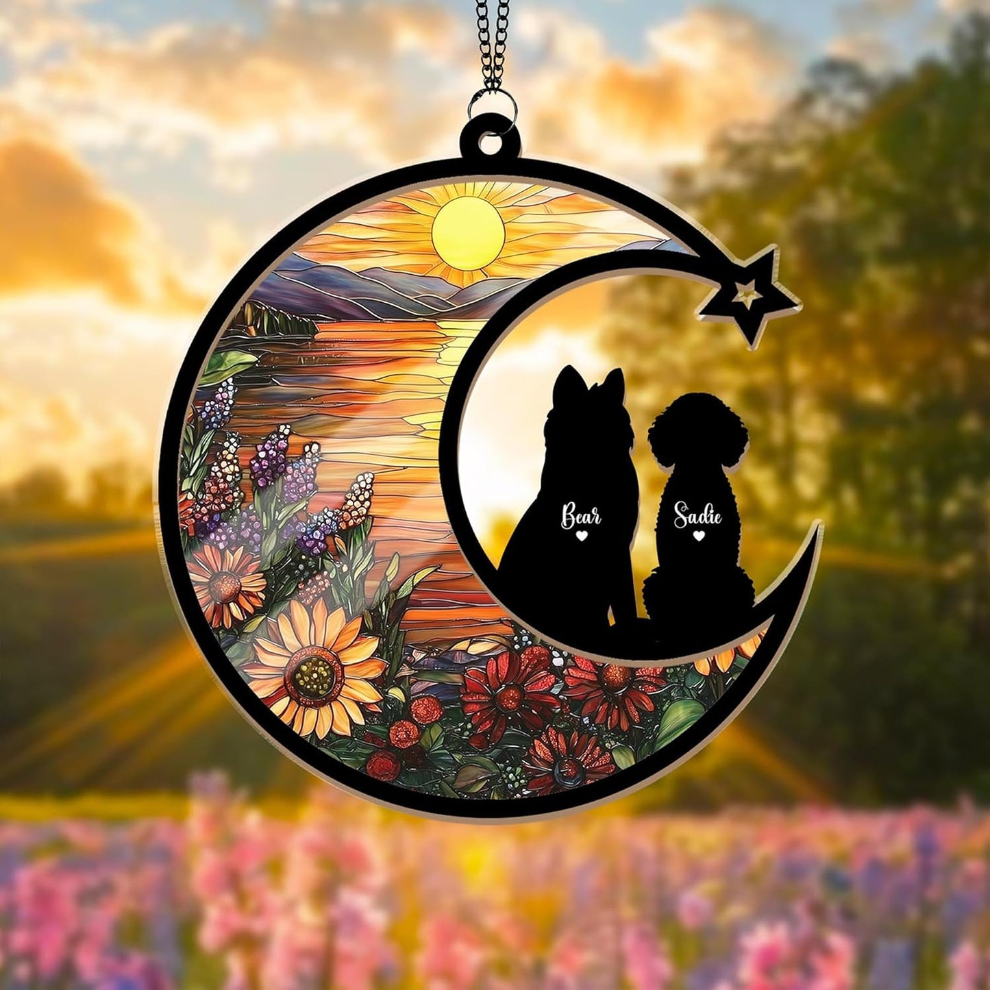 Personalized Dog Sunflower Suncatcher – Custom Dog Loss Sympathy Gift, Memorial Suncatcher for Dog Lovers, Pet Remembrance Keepsake