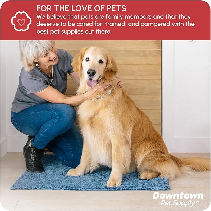 My Doggy Place Microfiber Dog Mat for Muddy Paws, 36" x 26" Faded Denim - Absorbent and Quick-Drying Dog Paw Cleaning Mat, Washer and Dryer Safe - Non-Slip Rubber Backed Dog Floor Mat, Large