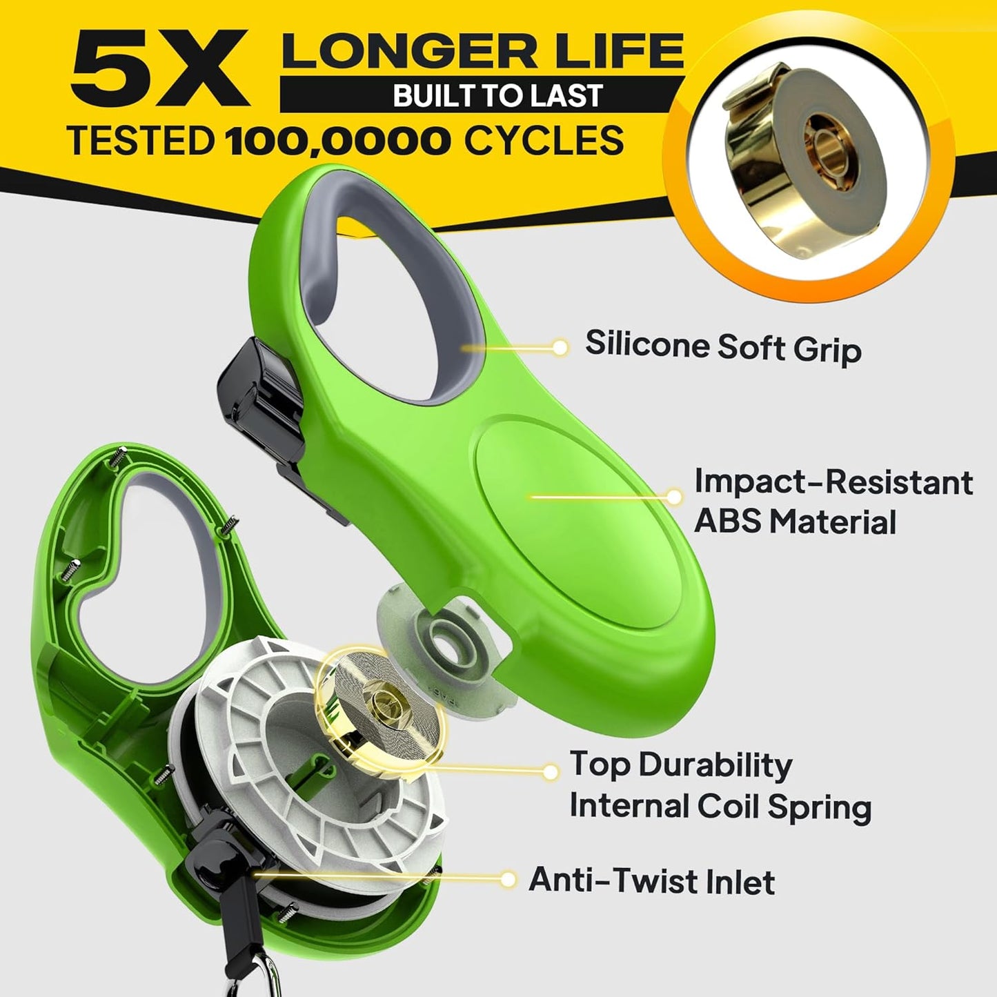 Fida Retractable Dog Leash, 16ft Heavy Duty Pet Walking Leash for Large Dog up to 110 lbs, Tangle Free. One-Hand Brake (Large, Green)