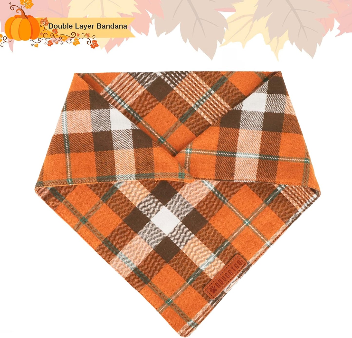 ADOGGYGO Fall Cat Bandanas 2 Pack, Premium Cotton Fabric, Orange Plaid Pet Halloween Thanksgiving Bandanas for Cat Kittens (Fall)