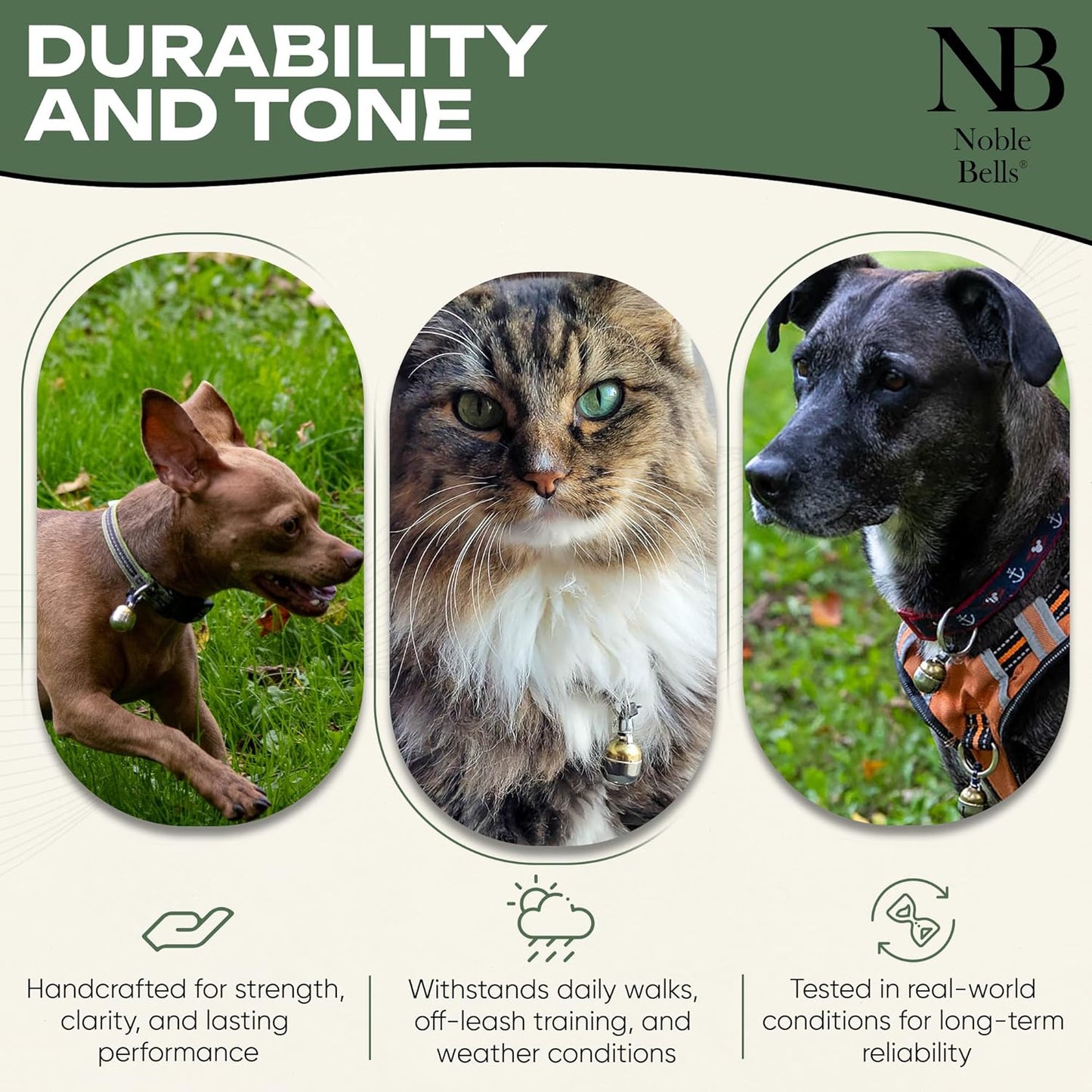 Noble Bells, Pair - Handmade in USA, Extra Loud Collar Bells for Cats and Dogs, Premium Brass and Nickel Silver