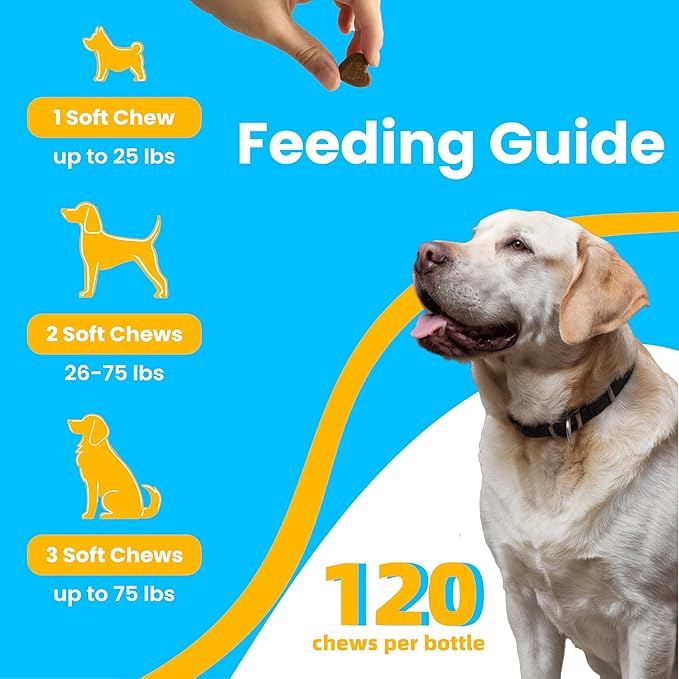 Advanced Hip and Joint Supplement for Dogs- Glucosamine for Dogs with MSM, Chondroitin, Natural Anti-Inflammatory Formula for Optimal Mobility Support Fit All Breeds- 120 Chew